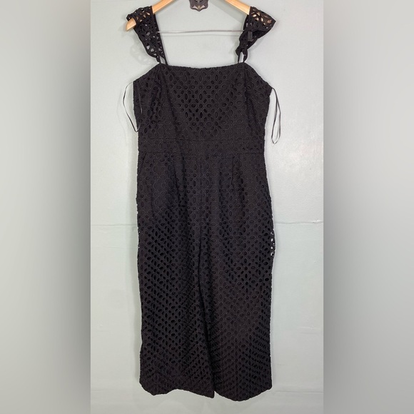 J Crew‎ Black Ruffle Jumpsuit Eyelet Sz 14 AP155 - Picture 3 of 7